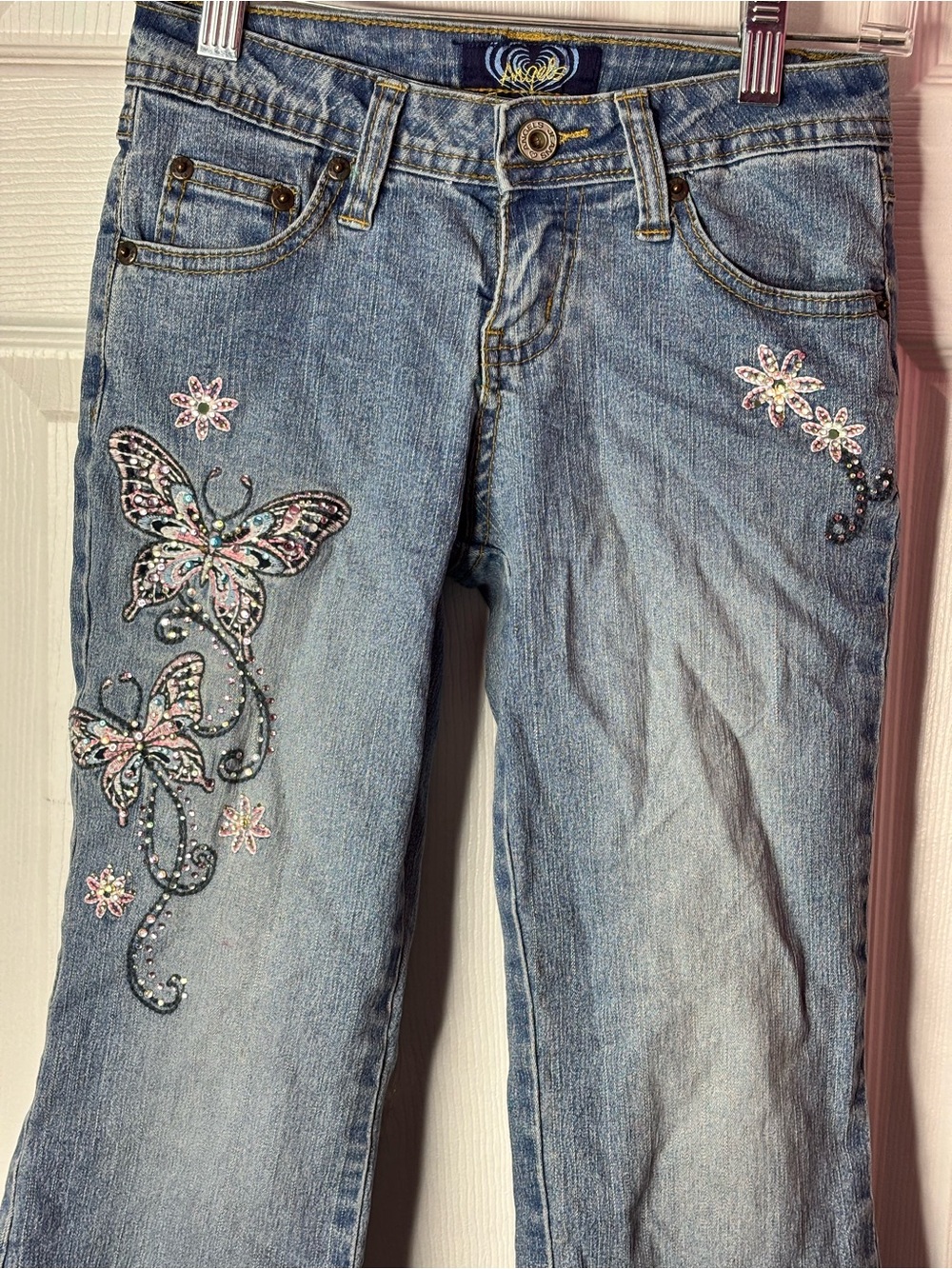 Angels Light Blue Denim Jeans with Embroidered Butterflies